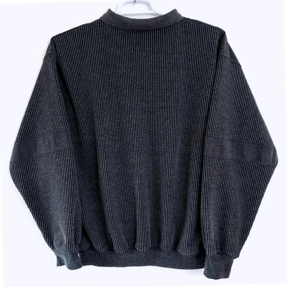 Vintage 90s Knightsbridge Men's 1X‎ Gray Ribbed Knit Pullover Polo Sweater Retro